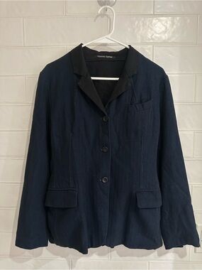 Hannes Roether Jacket Size M Navy Blue Cotton Herringbone Blazer